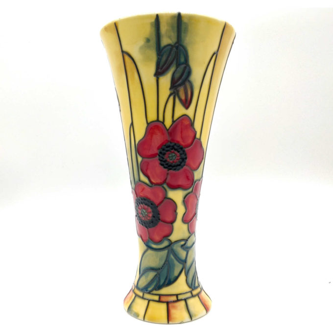 red vase with poppies