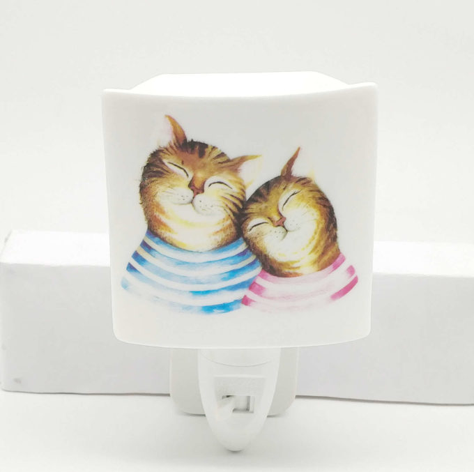 ceramic night light with cats