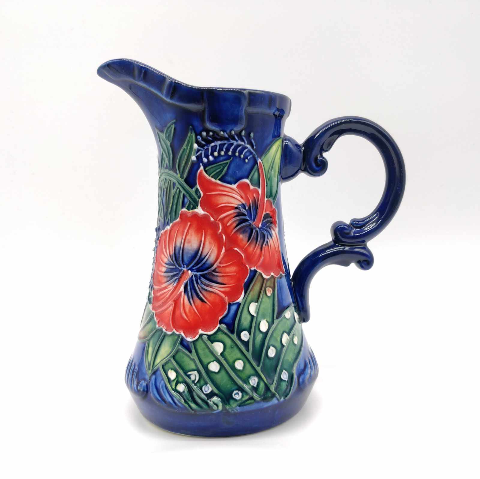 Blue Ceramic Milk Jug with Hibiscus flower