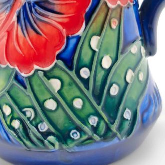 Blue Ceramic Milk Jug with Hibiscus flower