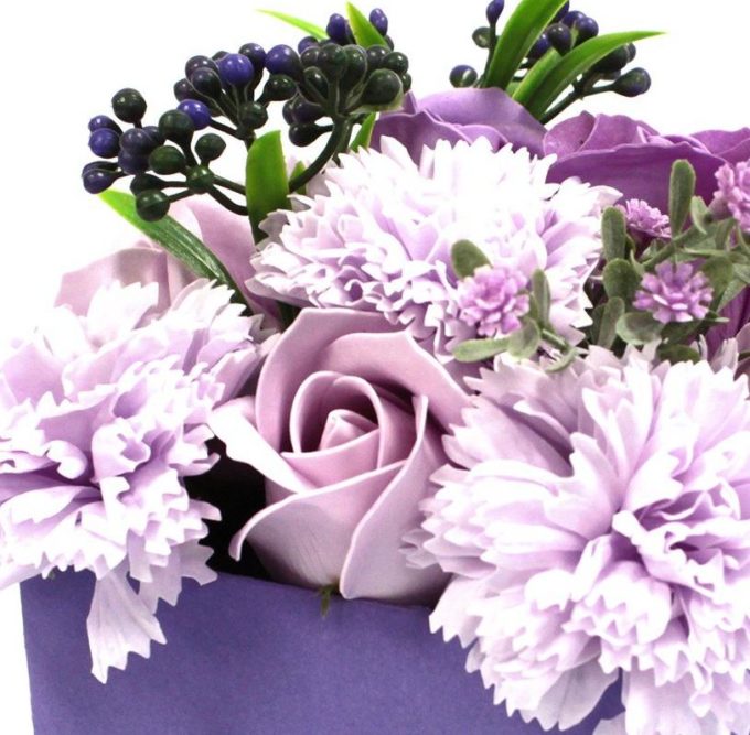 soap flower in purple box for use in bath
