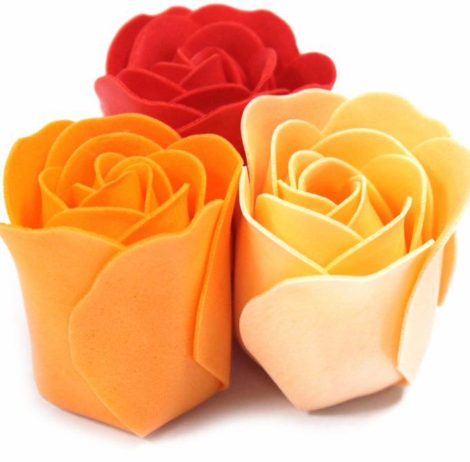 yellow, orange and red soap flowers included